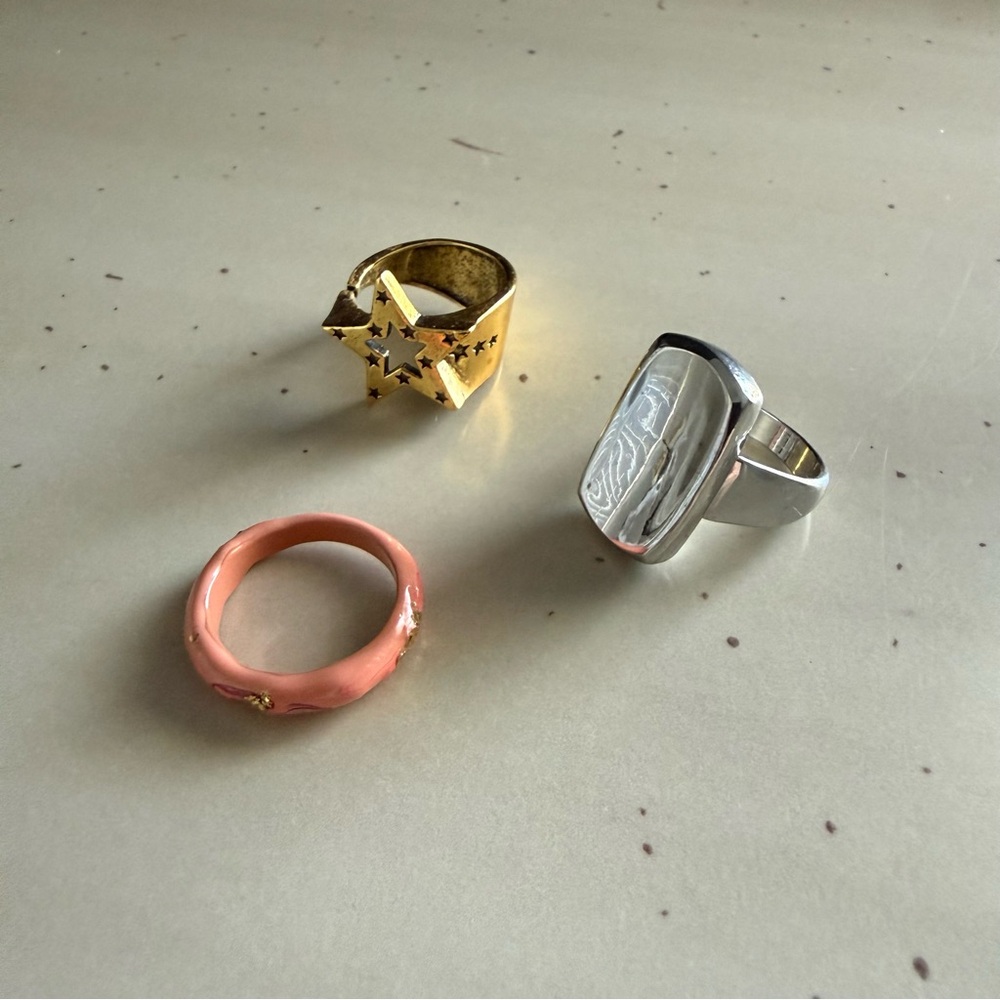 Free People Gold, Silver, and Pink Rings Set